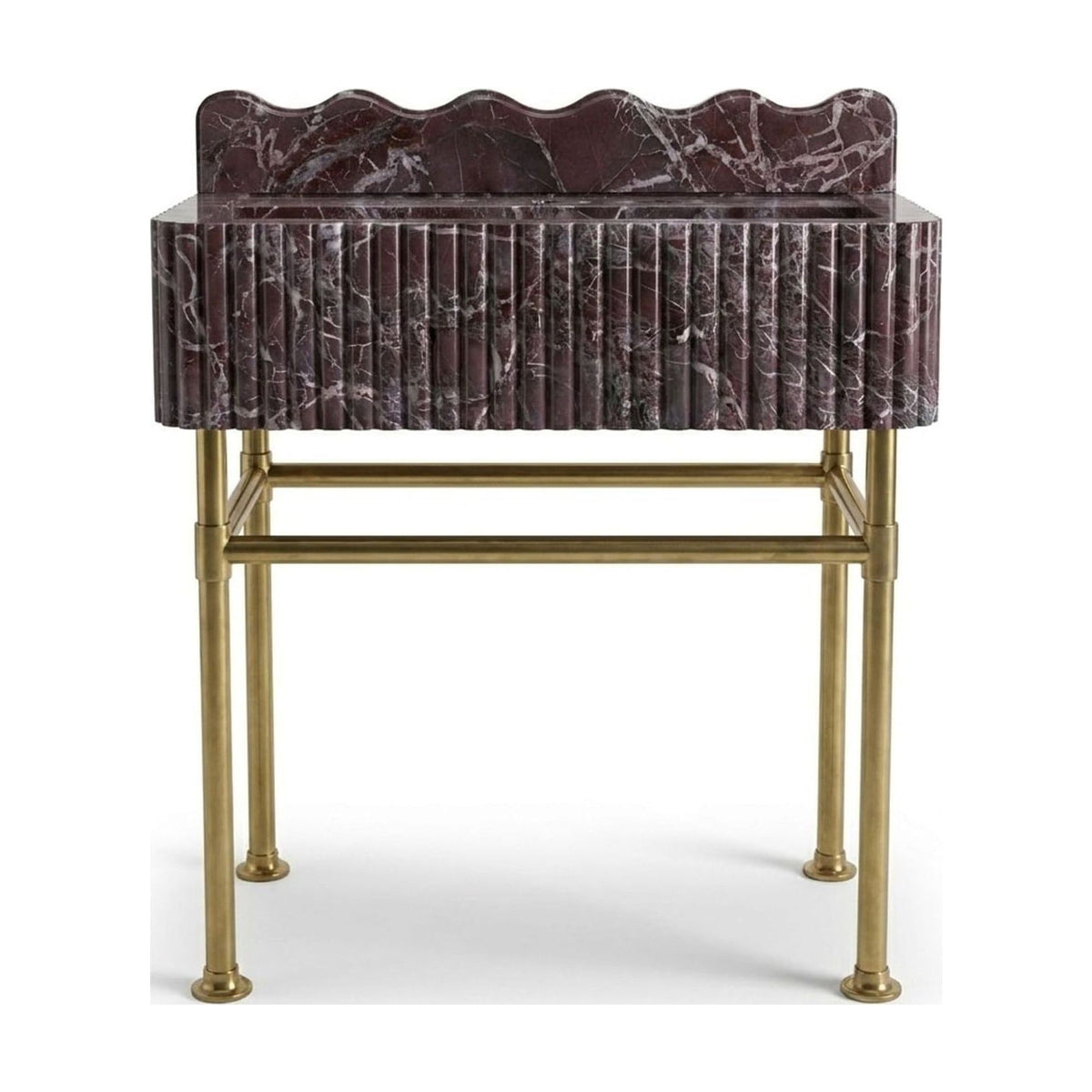 Rosso Levanto Fluted Marble Sink with Brass Stand — view 1