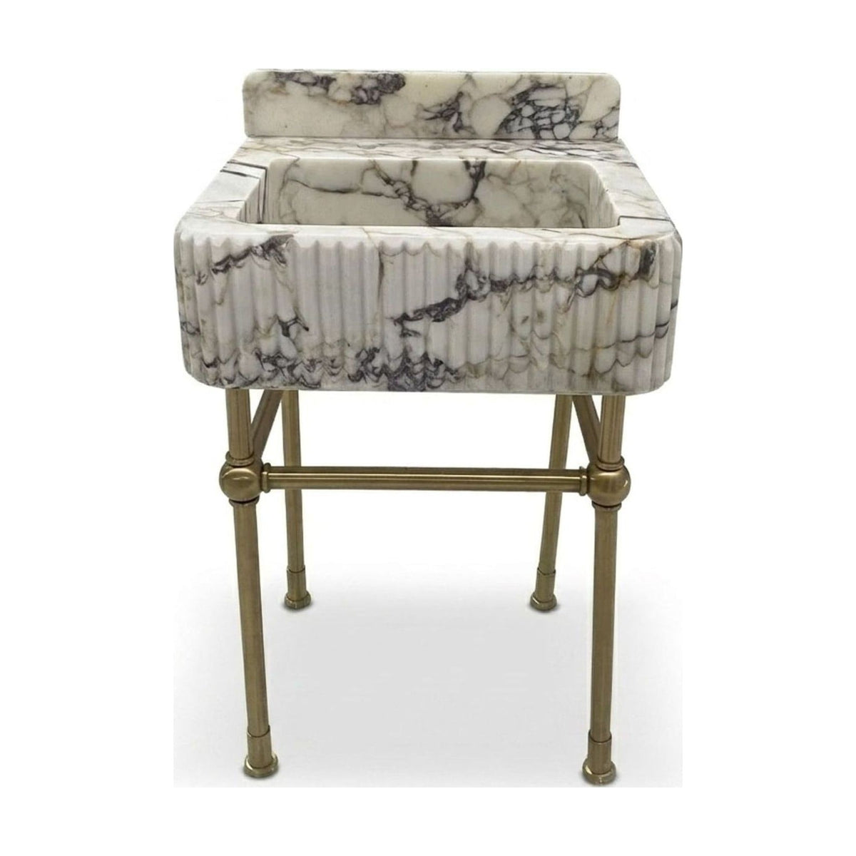 Calacatta Viola Fluted Marble Sink with Brass Stand and Backsplash — view 1
