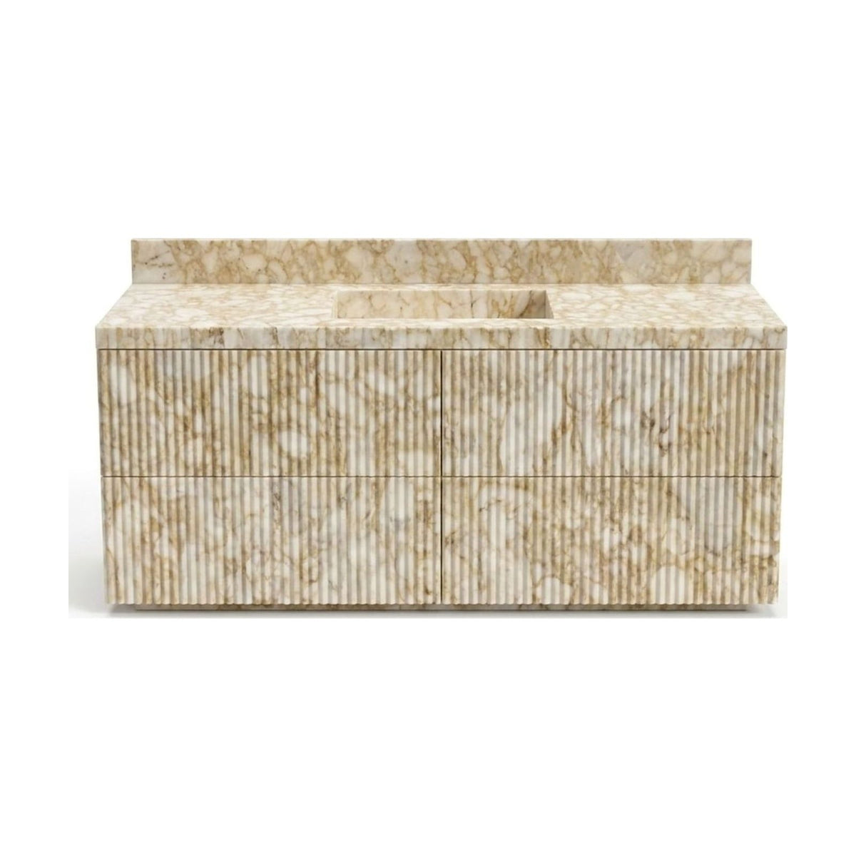 Calacatta Gold Fluted Marble Vanity with Wood Cabinet — view 1