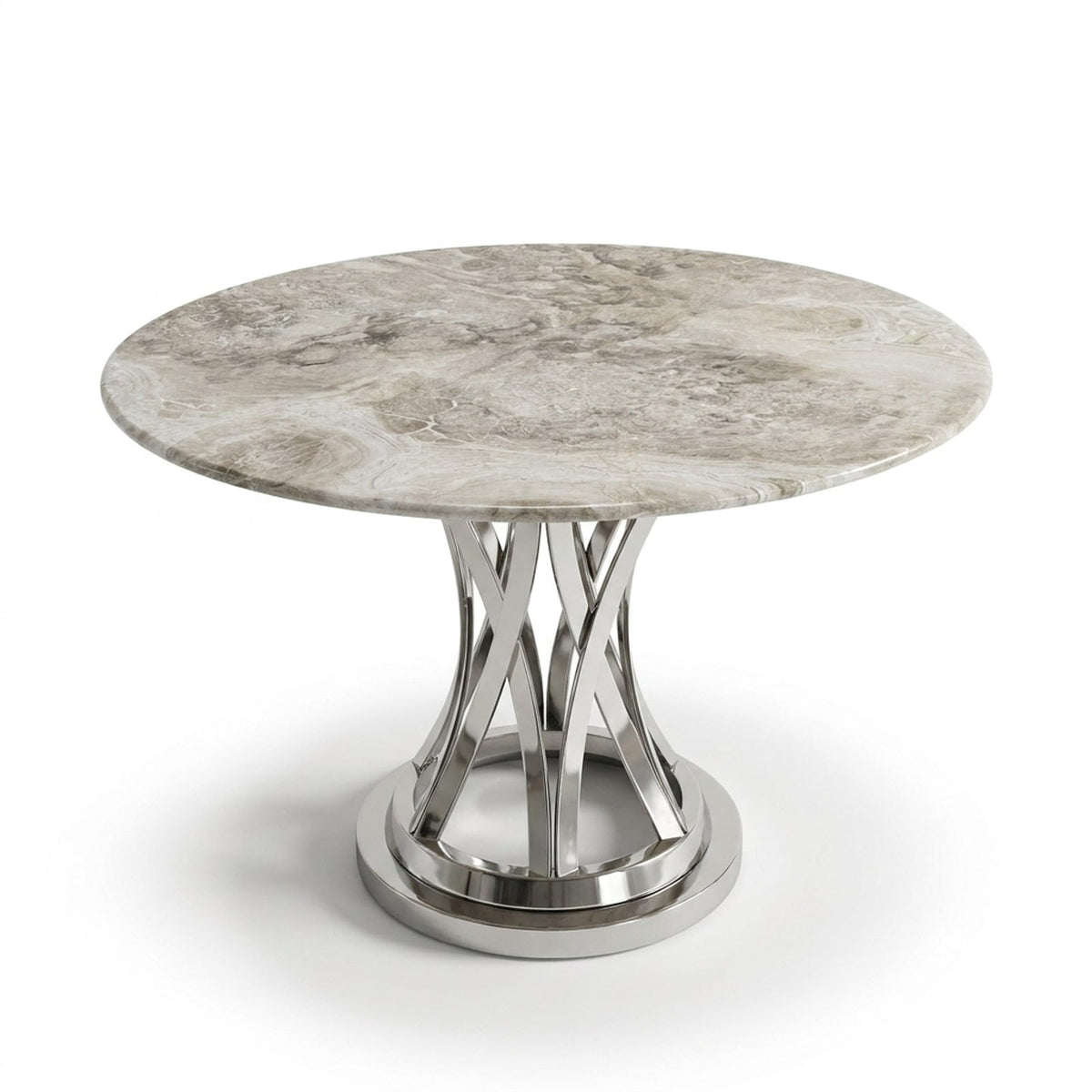 Polished Carrara Marble Table with Brushed Steel Base