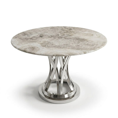 Polished Carrara Marble Table with Brushed Steel Base