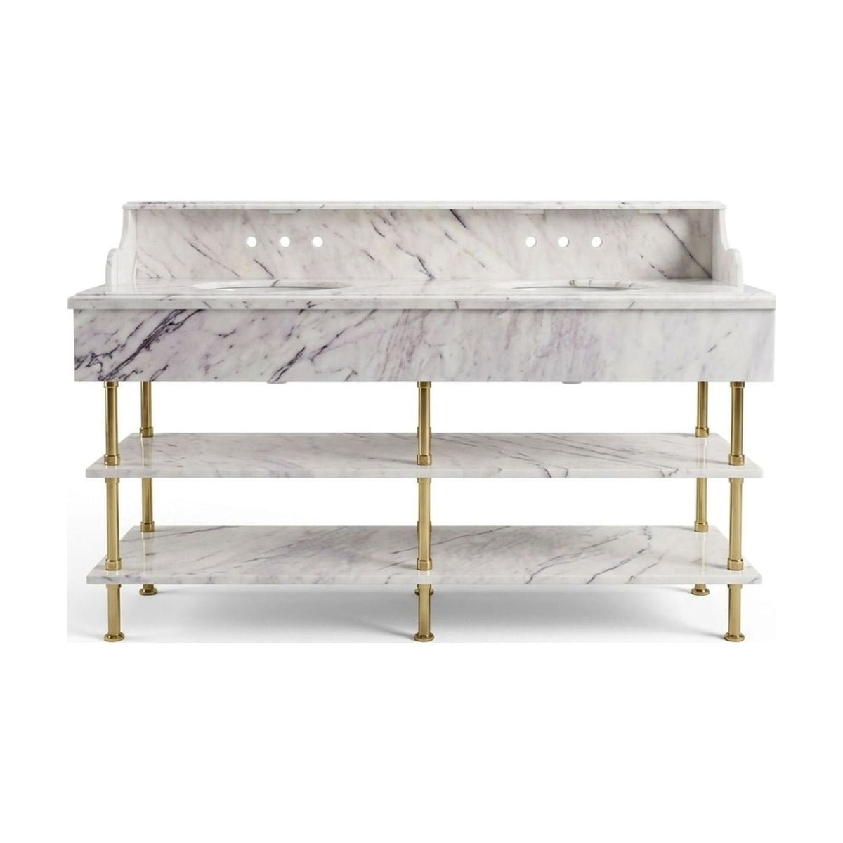 Lilac Marble Sink with Brass Stand and Backsplash — view 1