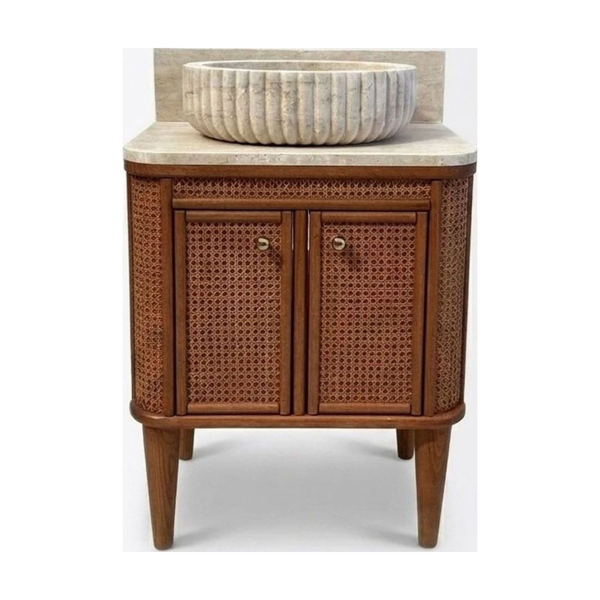 Travertine Fluted Marble Vanity with Backsplash — view 1