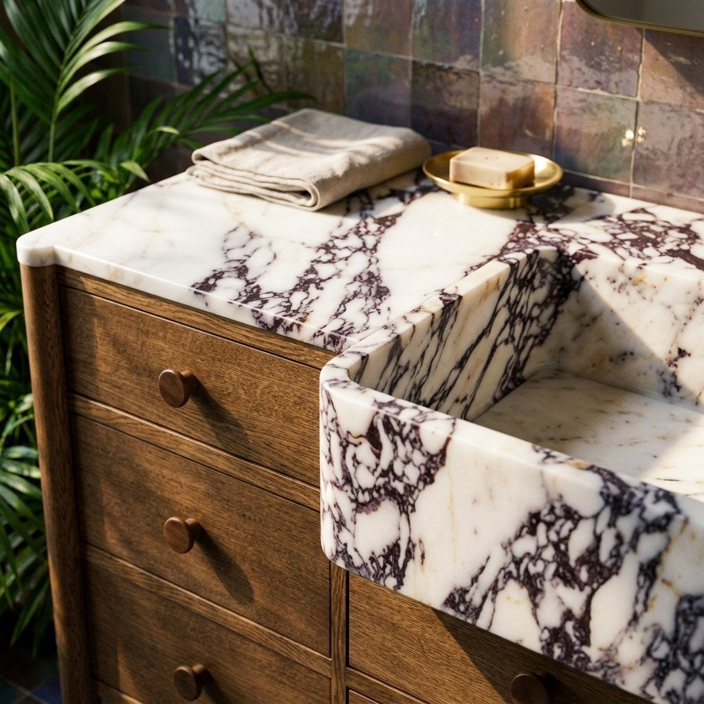 Calacatta Viola Polished Marble Vanity with Integrated Sink — premium — view 2