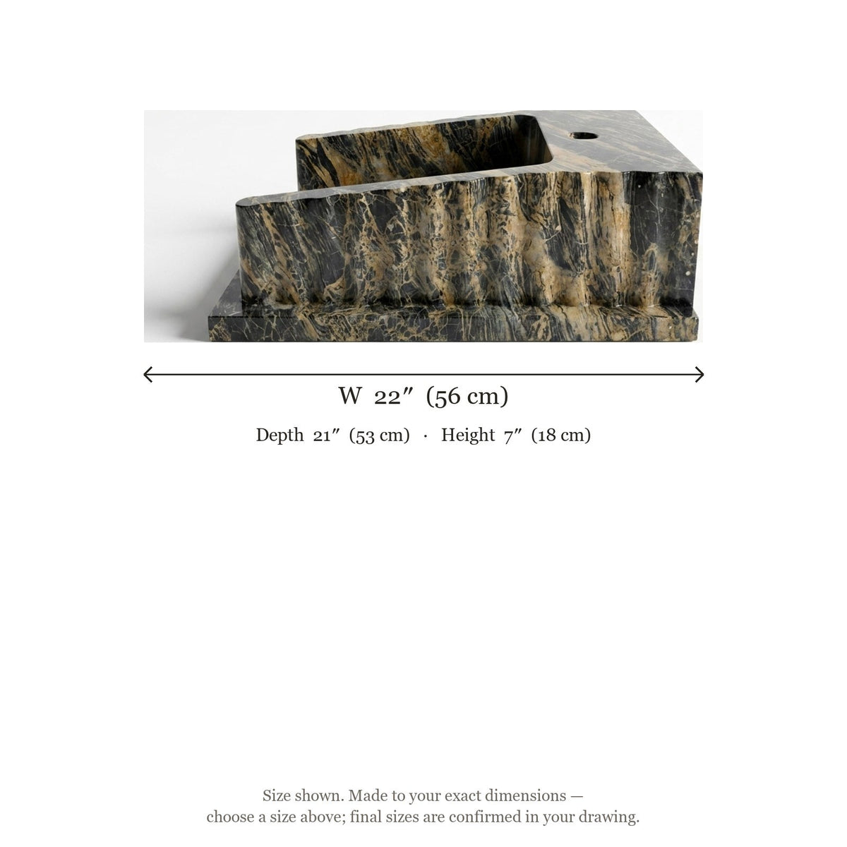 Picasso Fluted Honed Marble Sink — dimensions — view 5