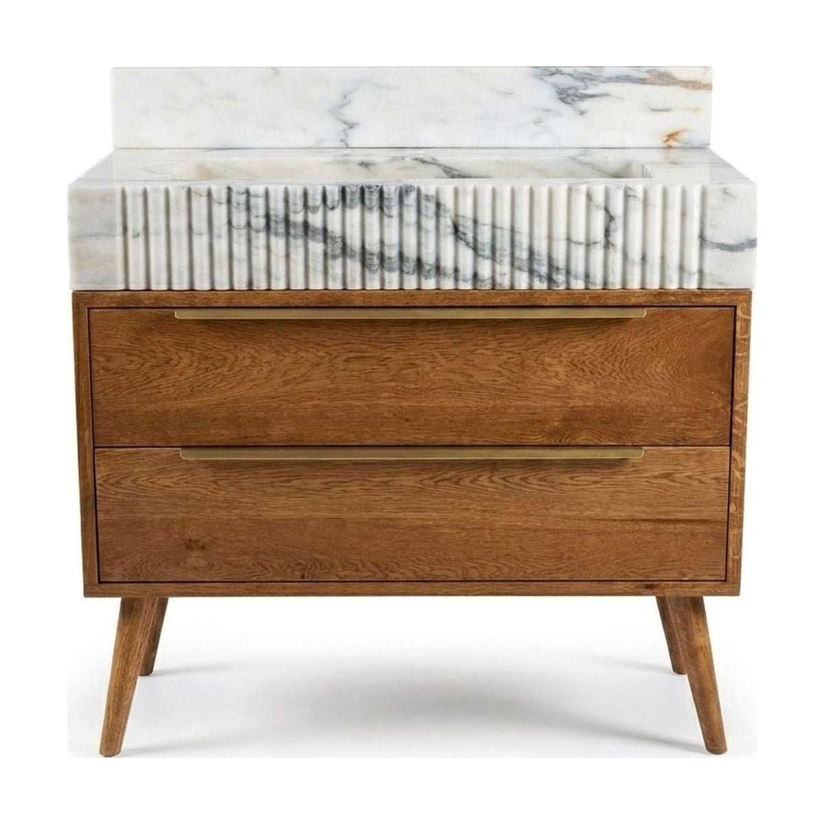 Carrara Fluted Marble Vanity Sink with Backsplash — view 1