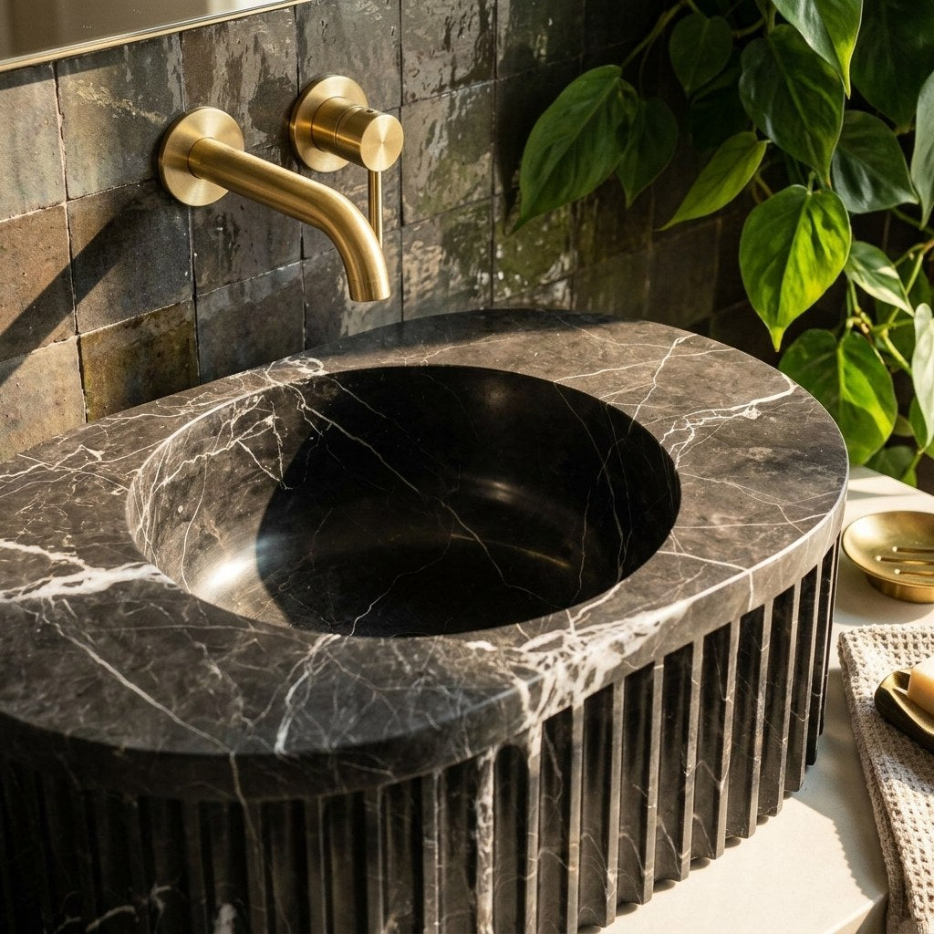 Pietra Notte Fluted Marble Vessel Sink — premium — view 2
