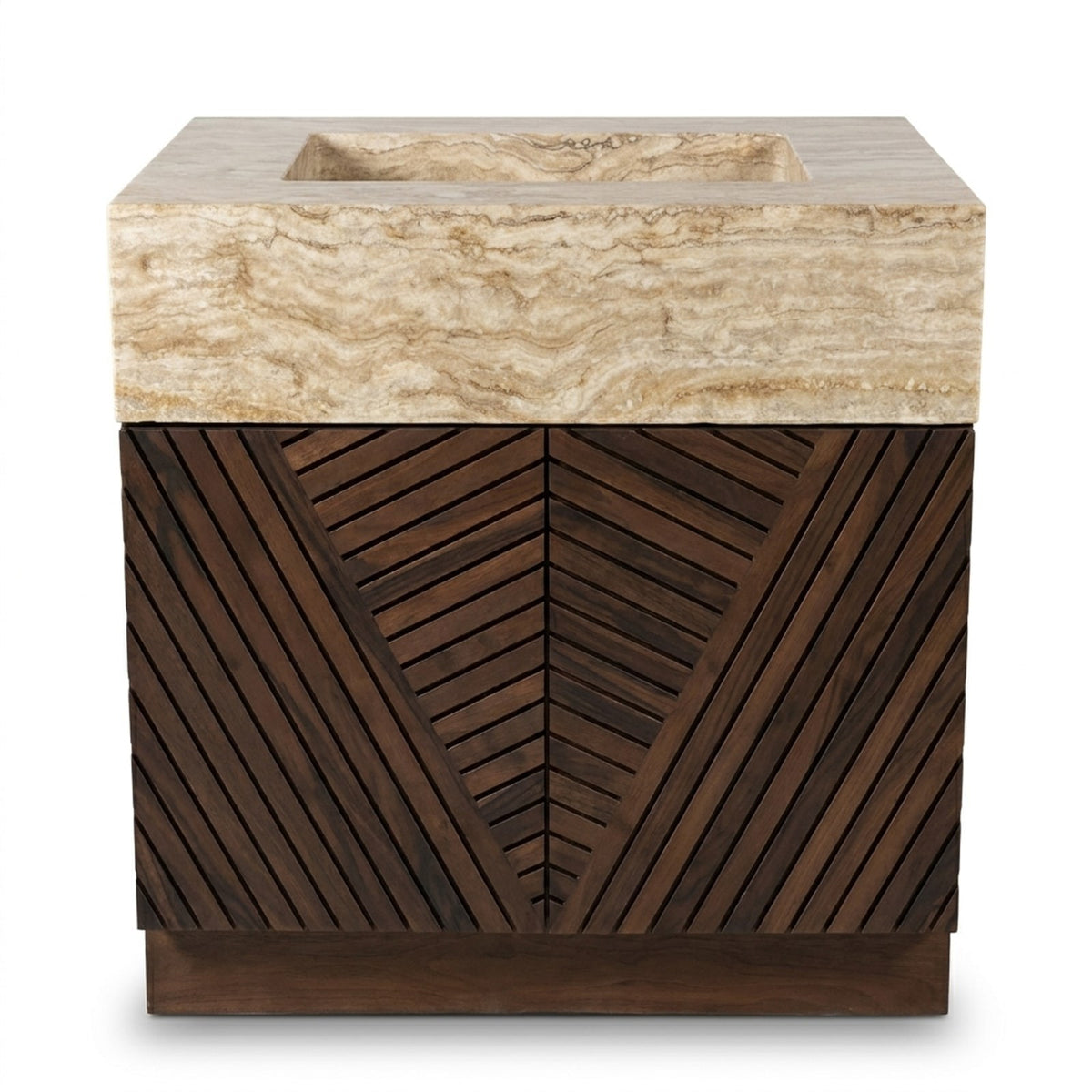 Polished Travertine Marble Vanity with Integrated Sink — view 1