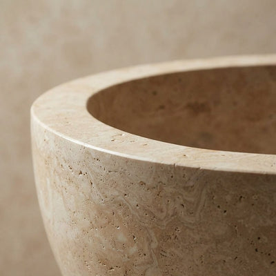 Polished Travertine Oval Freestanding Bathtub — marble detail