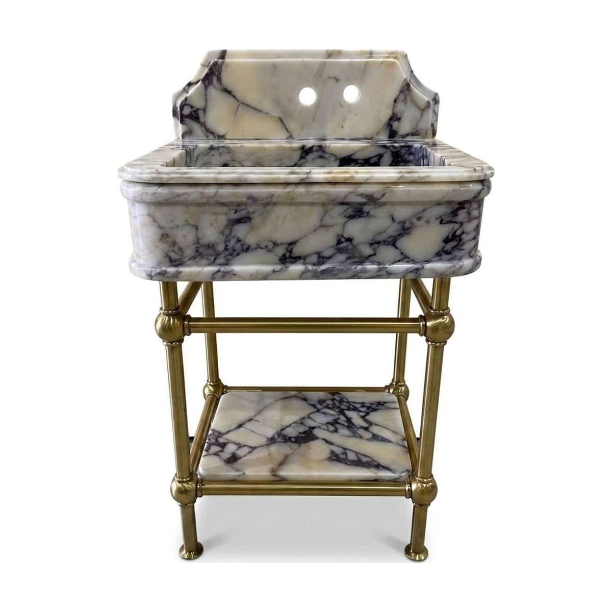 Calacatta Viola Marble Sink with Brass Stand and Backsplash — view 1