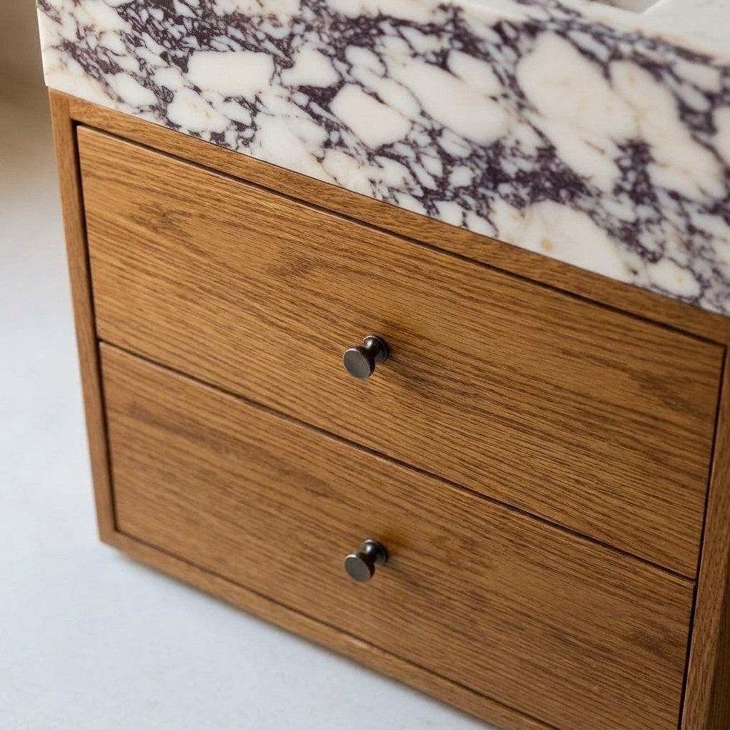 Calacatta Viola Polished Marble Vanity with Backsplash — detail — view 4