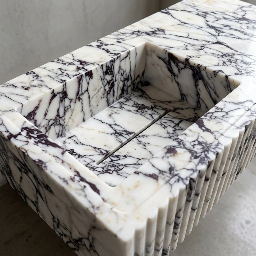Calacatta Viola Fluted Polished Marble Vessel Sink — detail — view 4
