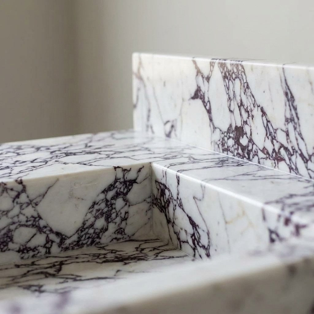 Calacatta Viola Marble Vanity with Backsplash — marble detail — view 3