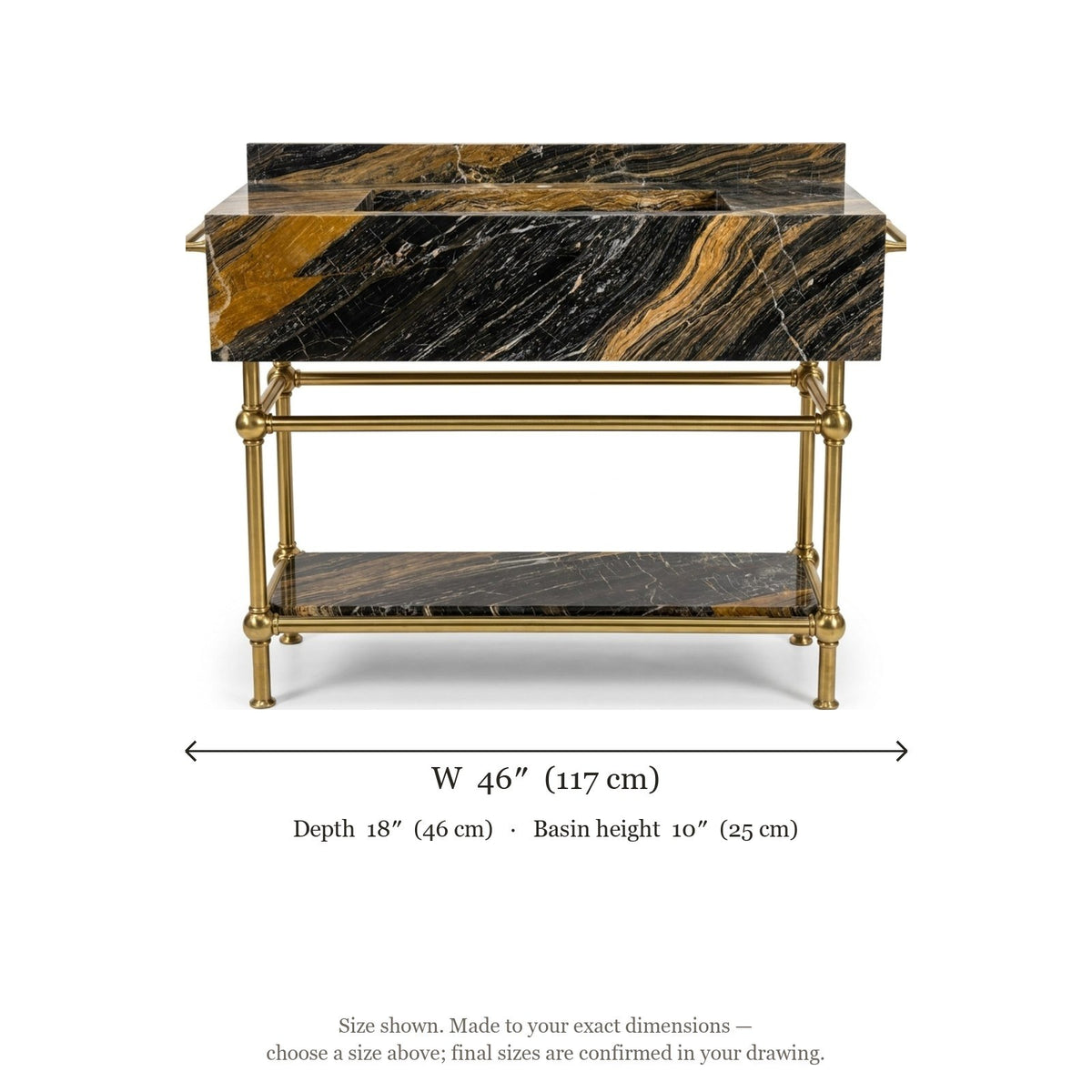 Picasso Marble Sink with Brass Stand and Backsplash — dimensions — view 5