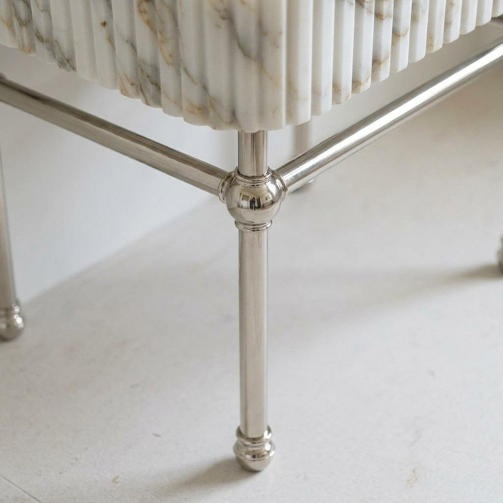 Calacatta Gold Fluted Marble Sink with Brushed Steel Stand — detail — view 4