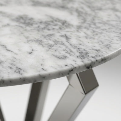 Carrara Polished Marble Table with Brushed Steel Base — marble detail