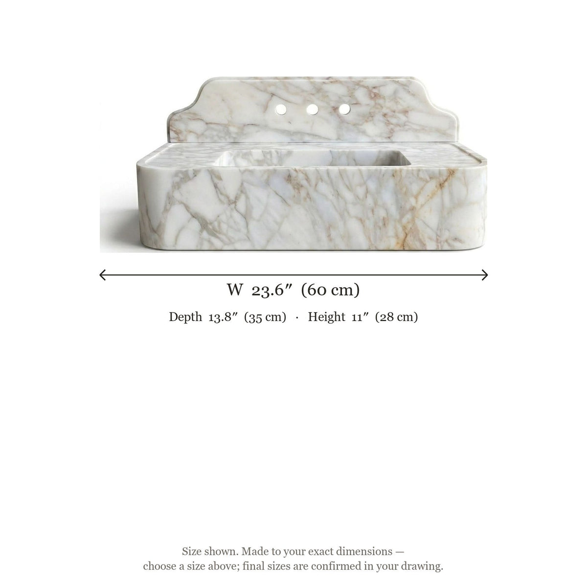 Calacatta Gold Honed Marble Sink with Backsplash — dimensions — view 5