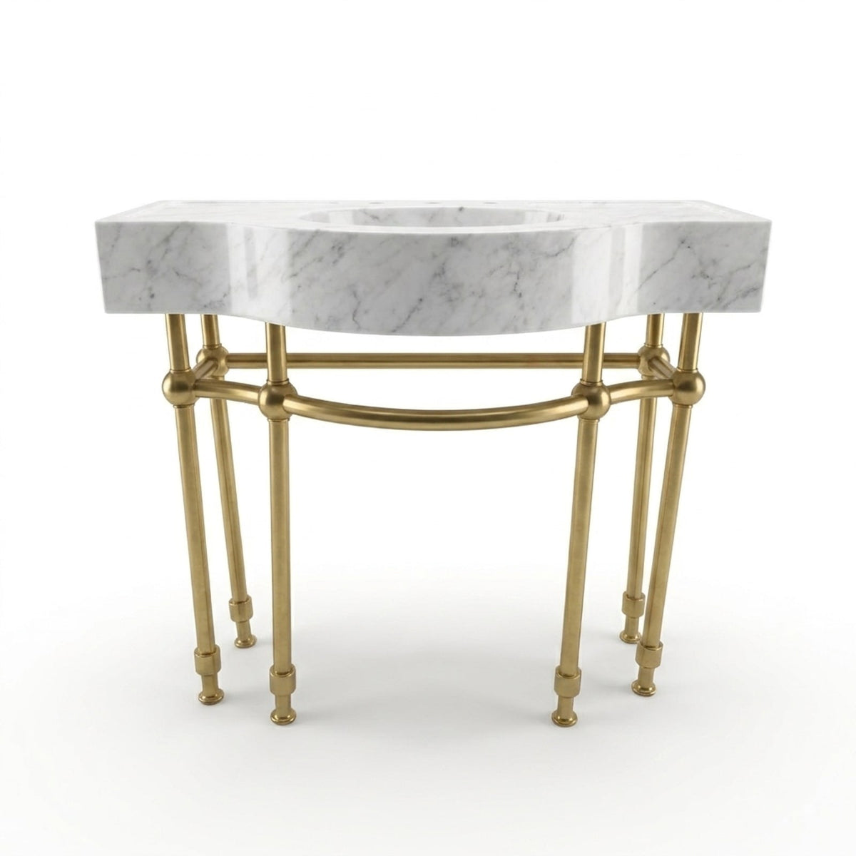 Carrara Marble Console Sink with Brass Stand — view 1