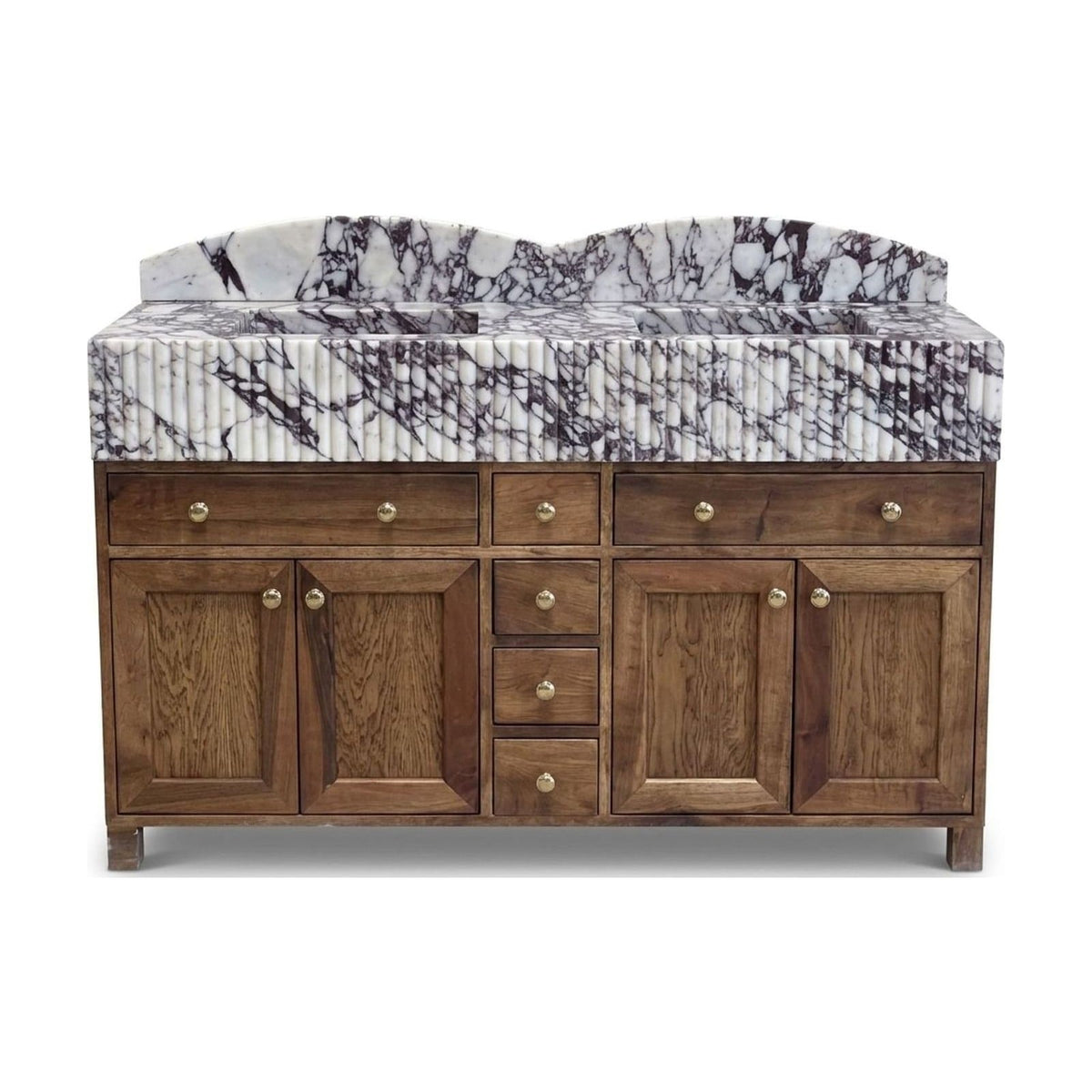 Calacatta Viola Fluted Marble Double Sink Vanity with Backsplash — view 1