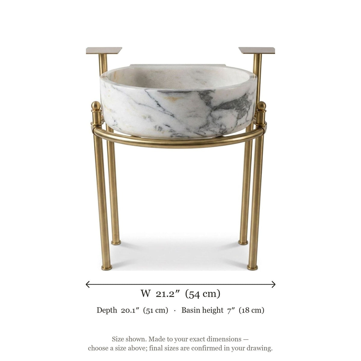 Carrara Marble Round Sink with Brass Stand — dimensions — view 5