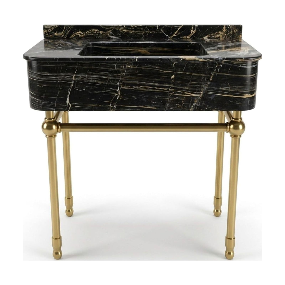 Picasso Marble Console Sink with Brass Stand and Backsplash — view 1
