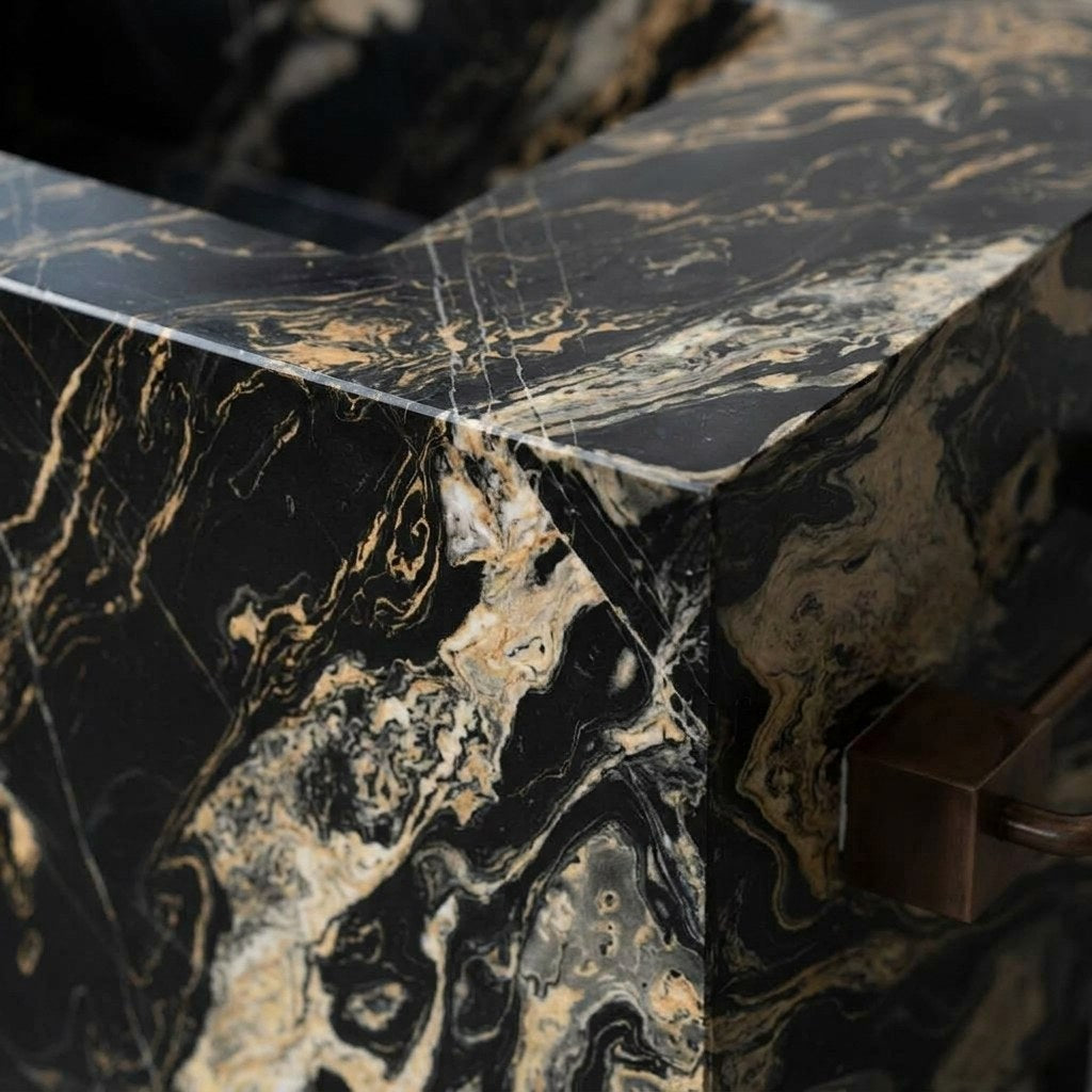 Picasso Marble Polished Rectangular Vessel Sink — marble detail — view 3