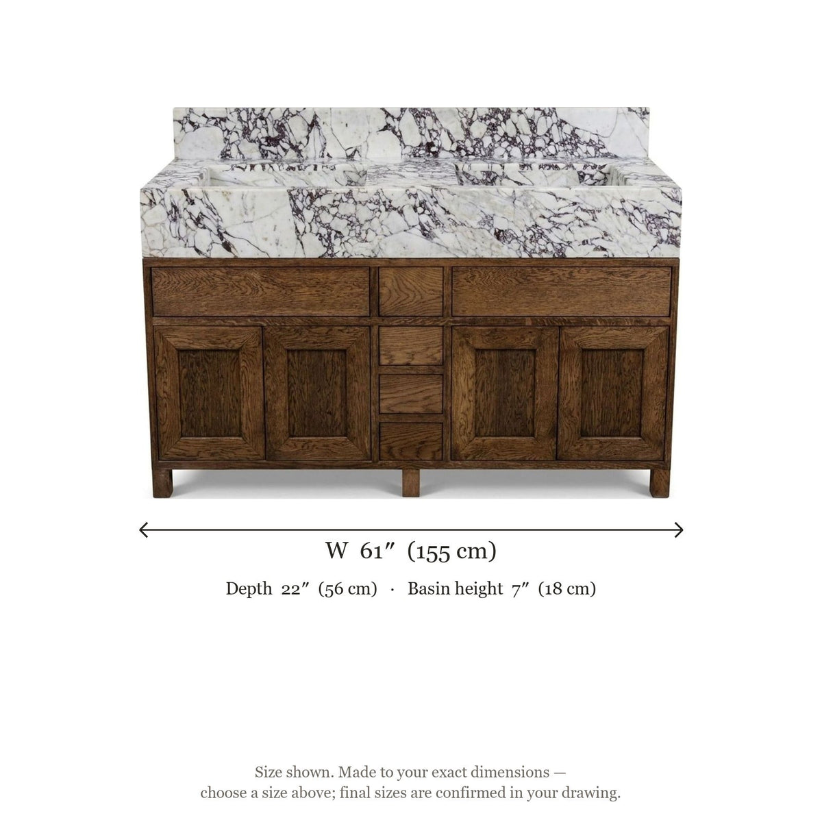 Calacatta Viola Marble Vanity with Backsplash — 24″ — dimensions — view 4