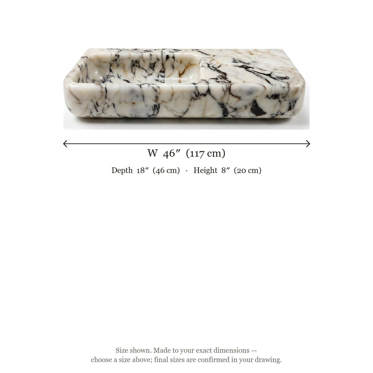 Calacatta Viola Rectangular Polished Marble Vessel Sink — dimensions — view 5