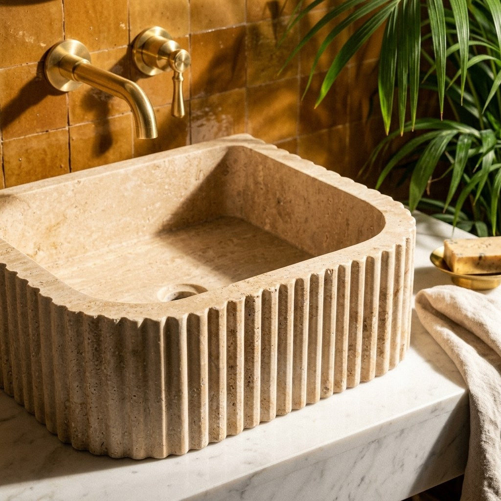 Travertine Fluted Travertine Sink — premium — view 2