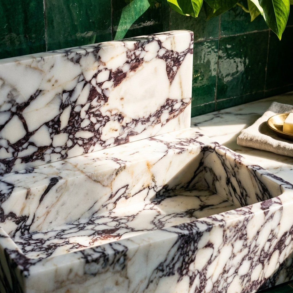 Calacatta Viola Marble Sink with Integrated Backsplash — premium — view 2