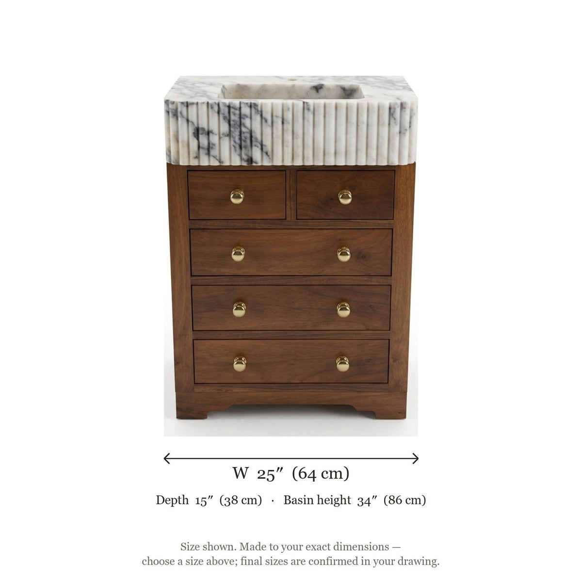 Calacatta Viola Fluted Marble Vanity with Honed Finish — dimensions — view 5