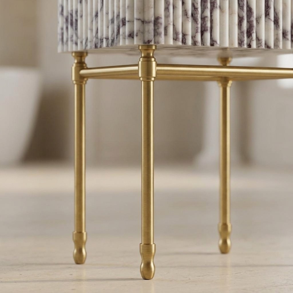 Calacatta Viola Fluted Marble Sink with Brass Stand — detail — view 4