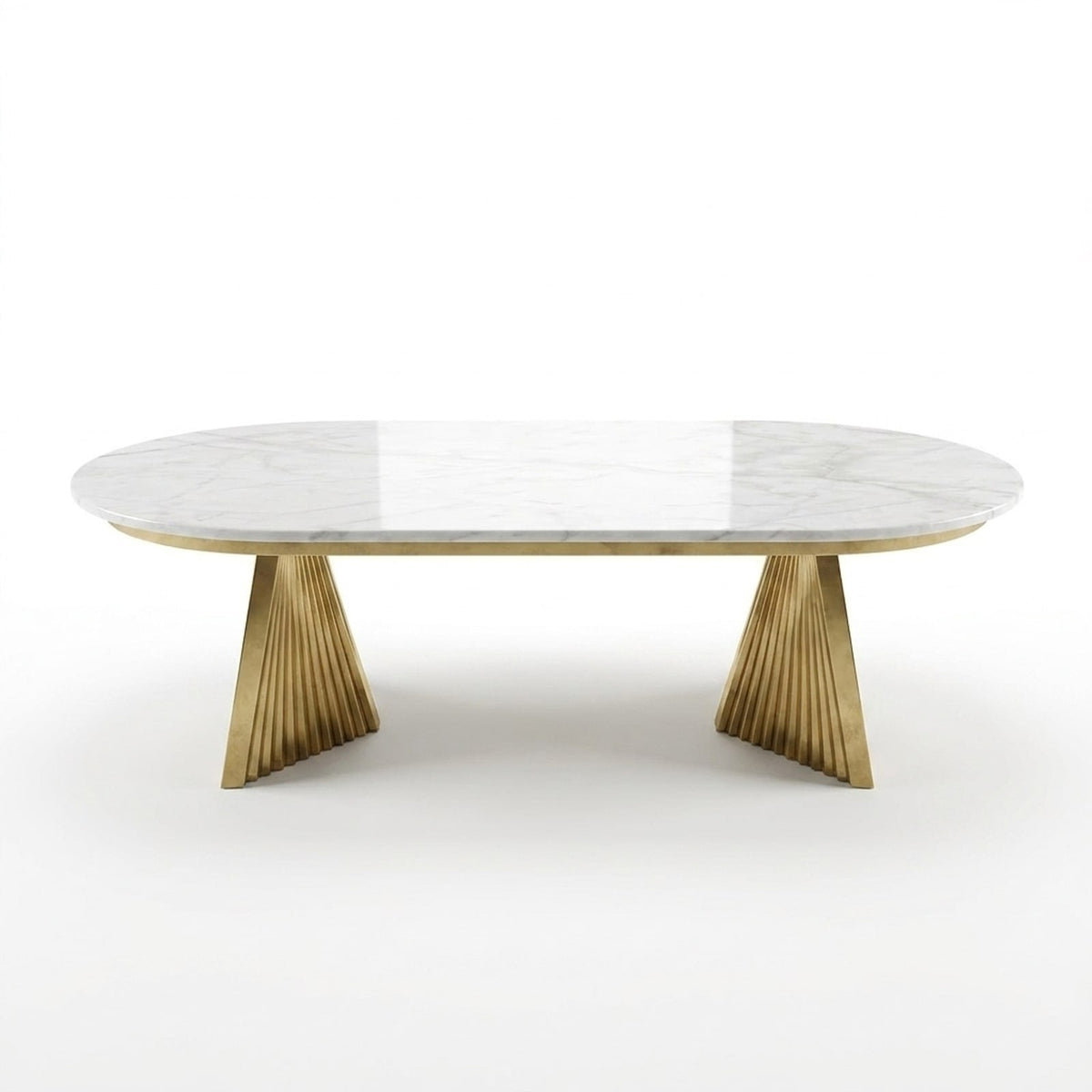 Carrara Marble Oval Table with Brass Gold Base