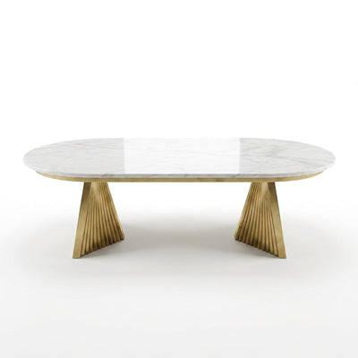 Carrara Marble Oval Table with Brass Gold Base