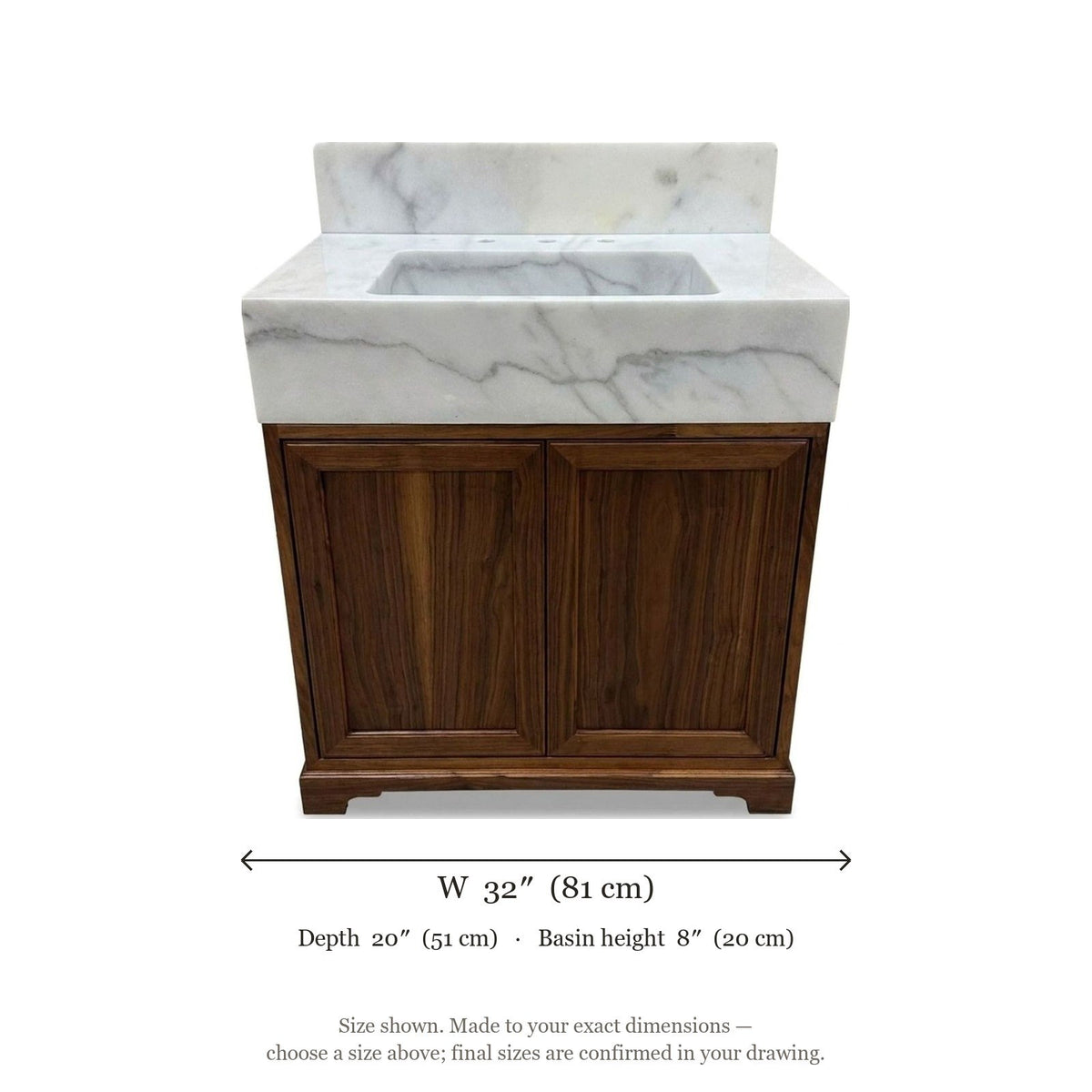Polished Carrara Marble Vanity Sink with Backsplash — dimensions — view 5