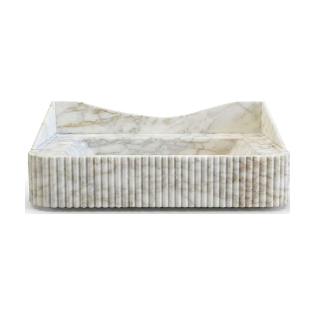 Calacatta Gold Fluted Marble Sink with Curved Backsplash — view 1