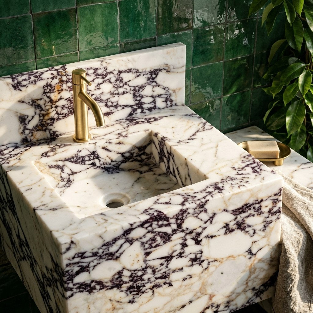 Calacatta Viola Polished Marble Sink with Backsplash — premium — view 2