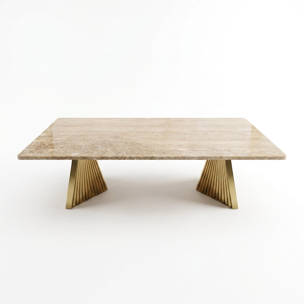 Honed Travertine Table with Sculptural Brass Base