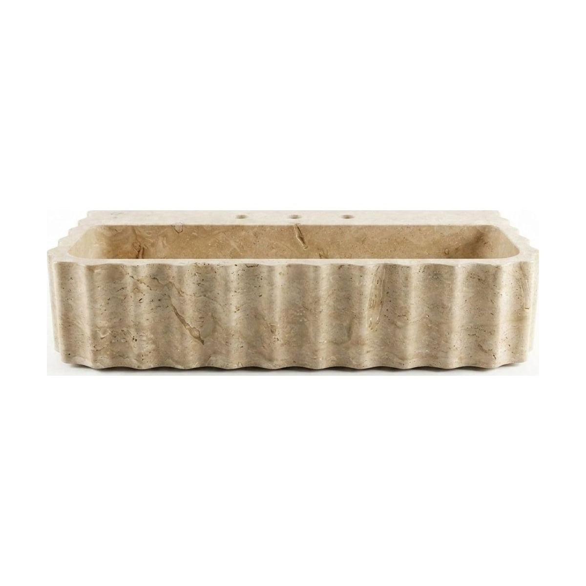 Polished Fluted Travertine Sink with 3 Faucet Holes — view 1