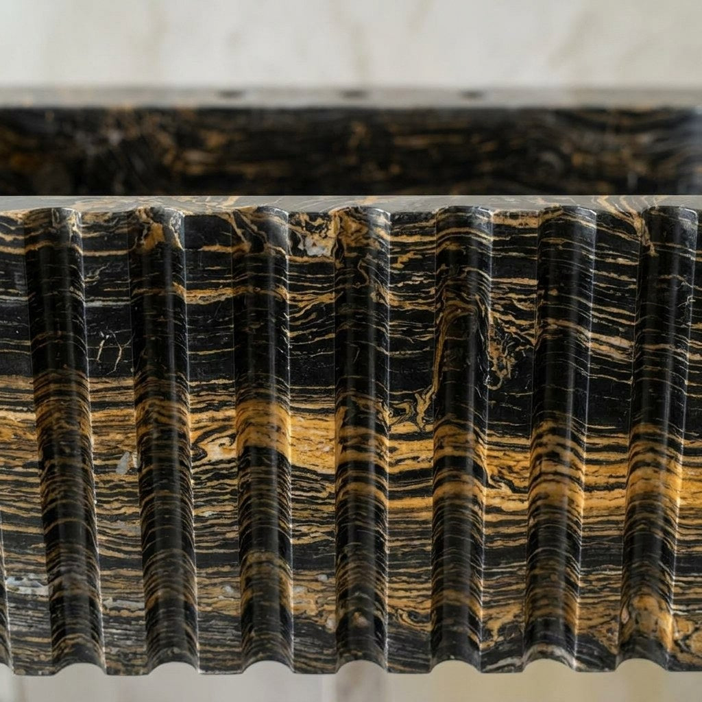 Picasso Fluted Polished Marble Vessel Sink — marble detail — view 3