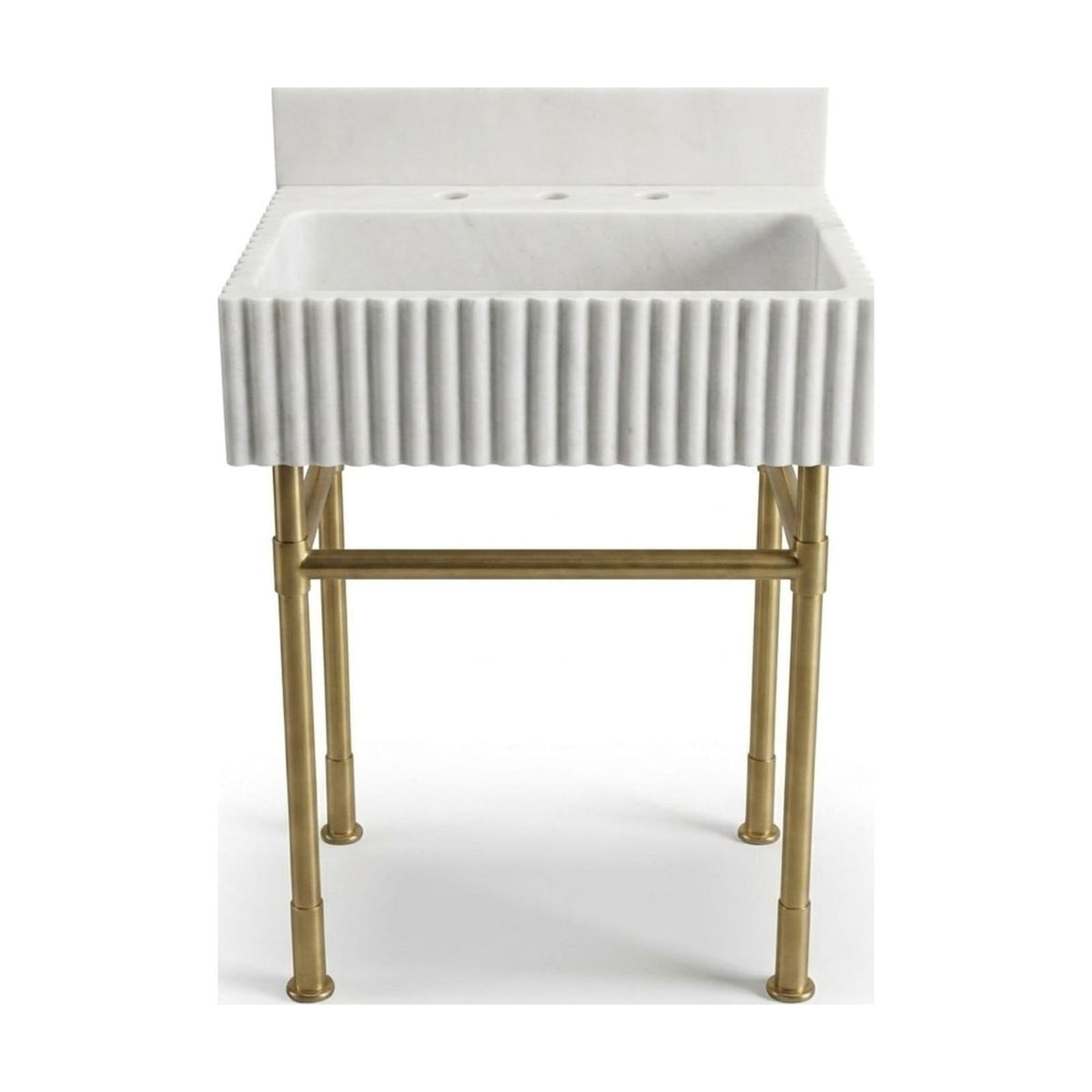 Carrara Fluted Marble Sink with Brass Stand — view 1