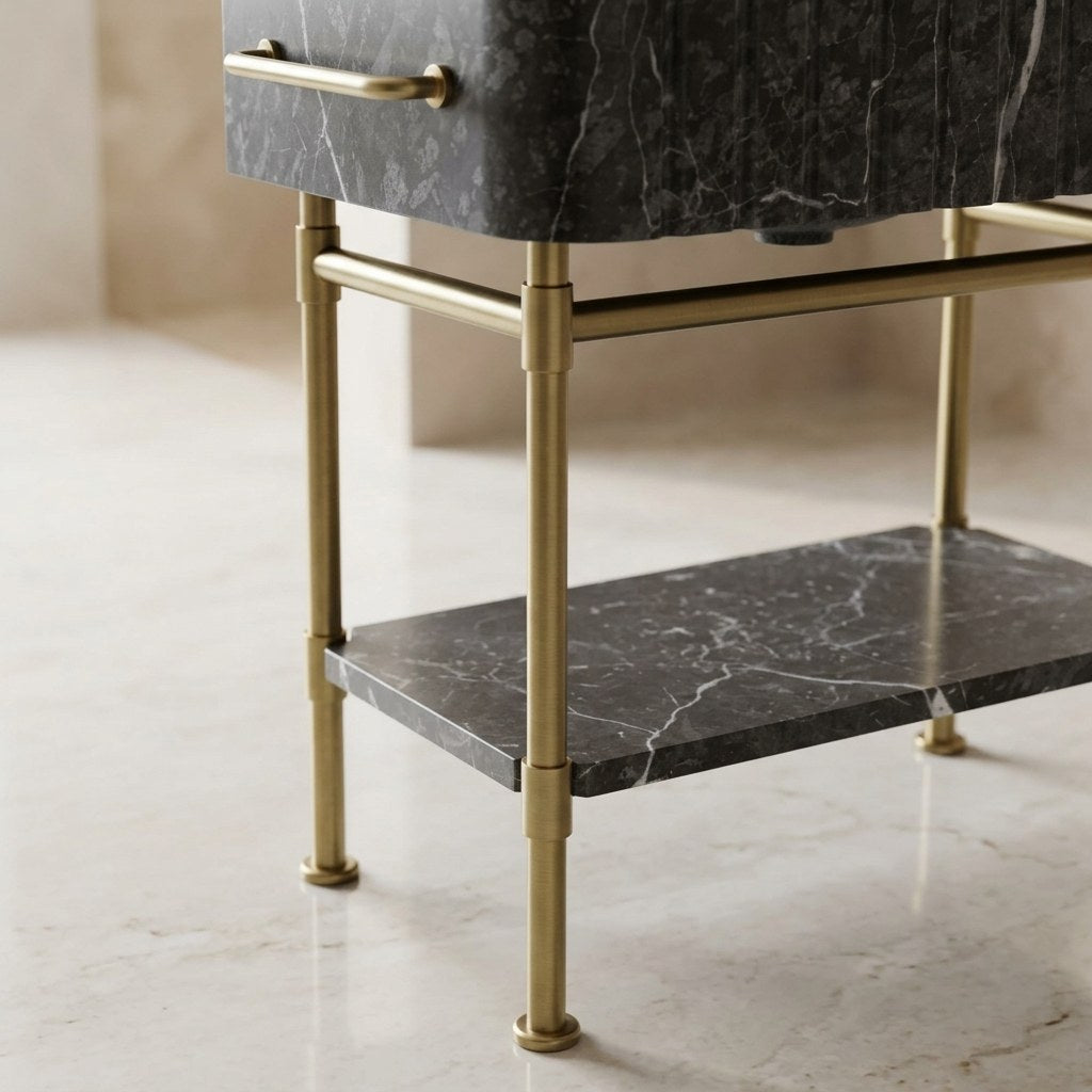 Pietra Notte Fluted Marble Sink with Brass Stand — detail — view 4