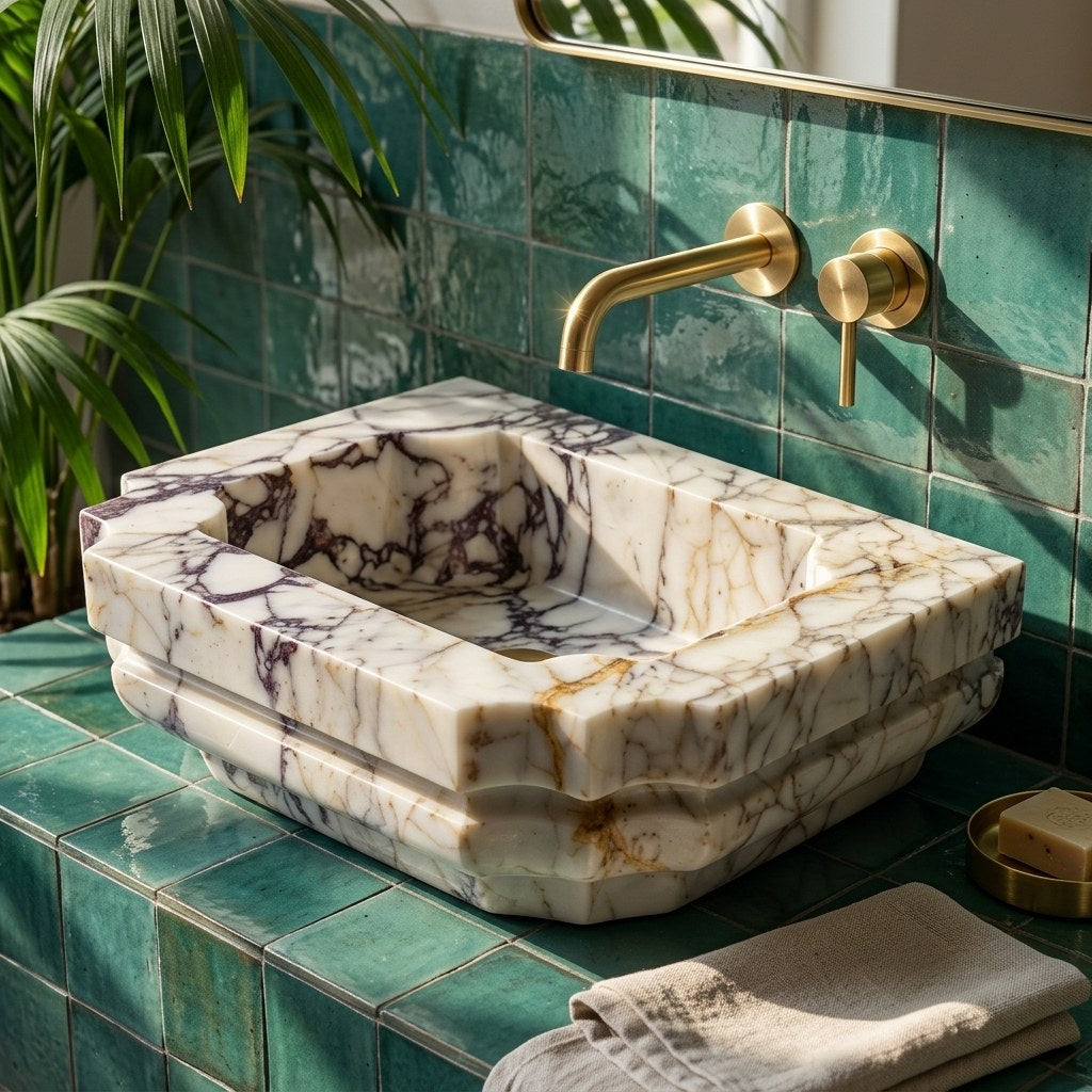 Calacatta Viola Polished Carved Vessel Marble Sink — premium — view 2