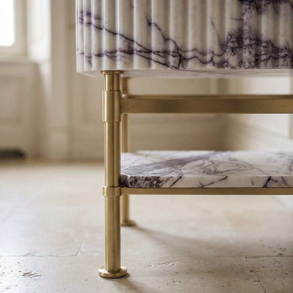 Lilac Fluted Marble Sink with Champagne Gold Stand — detail — view 4
