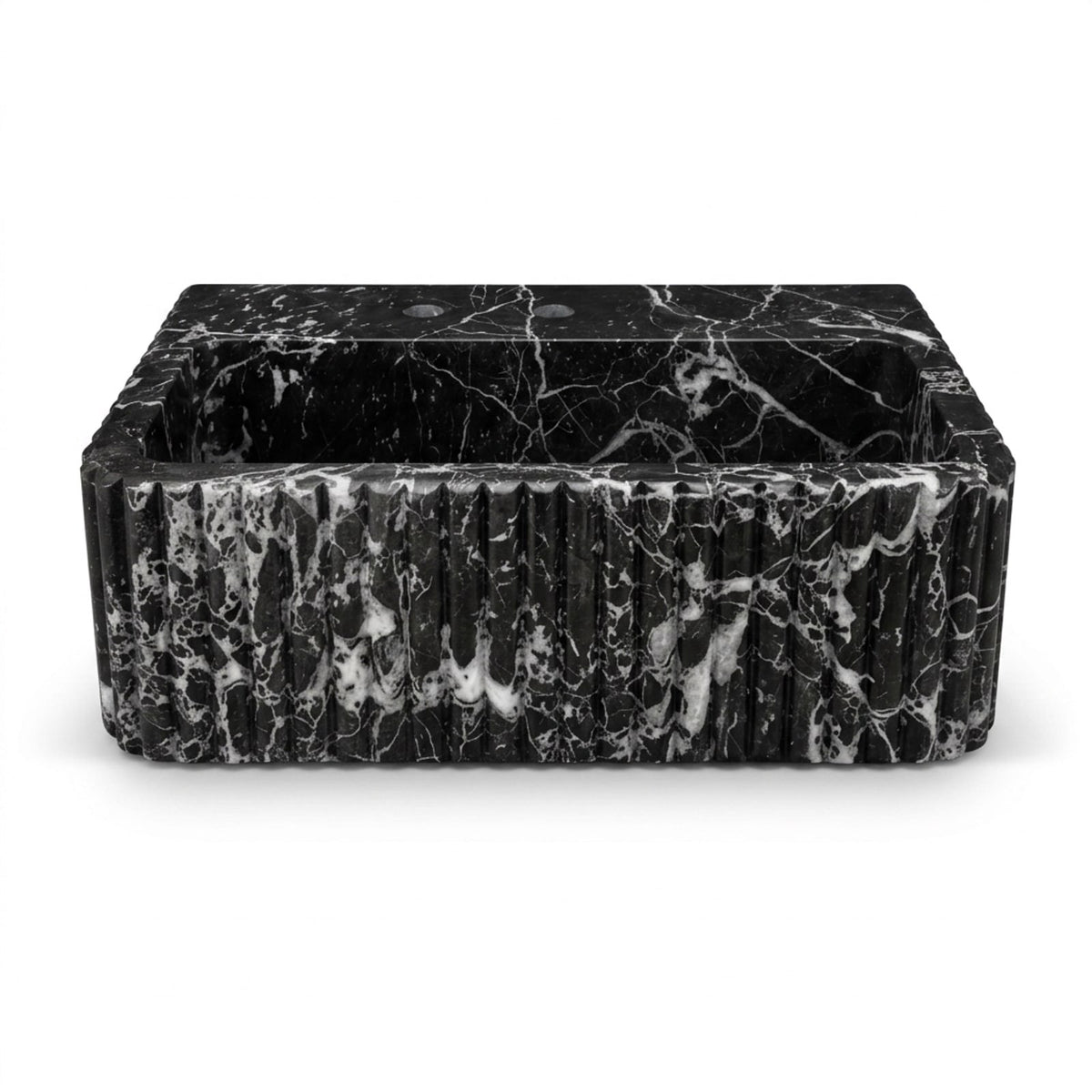 Pietra Notte Fluted Marble Sink with Metal Stand — view 1
