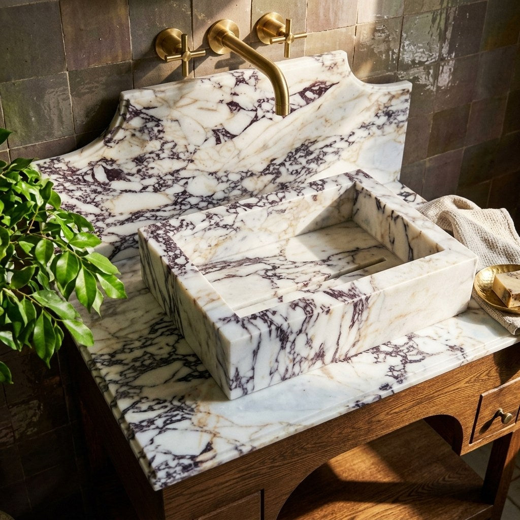 Calacatta Viola Polished Marble Vanity with Backsplash — premium — view 2