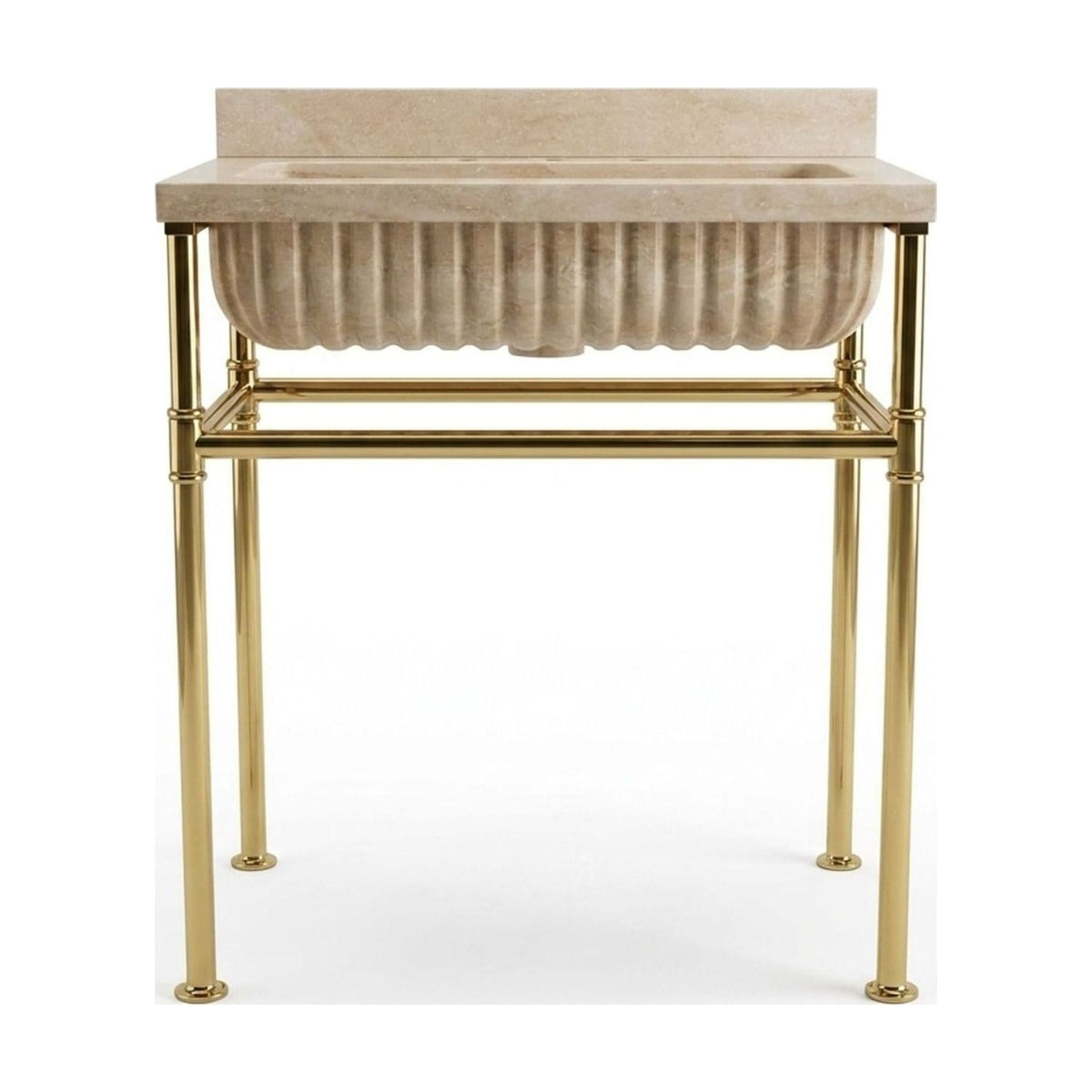 Travertine Fluted Console Sink with Brass Stand — view 1