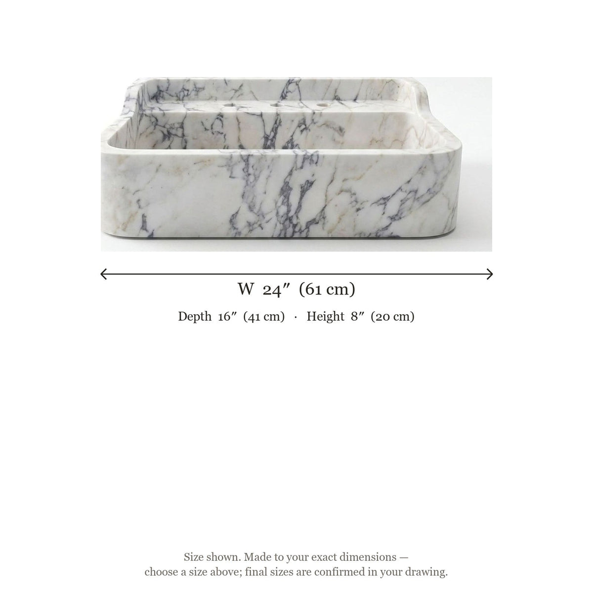Calacatta Viola Polished Marble Sink with Backsplash — dimensions — view 5