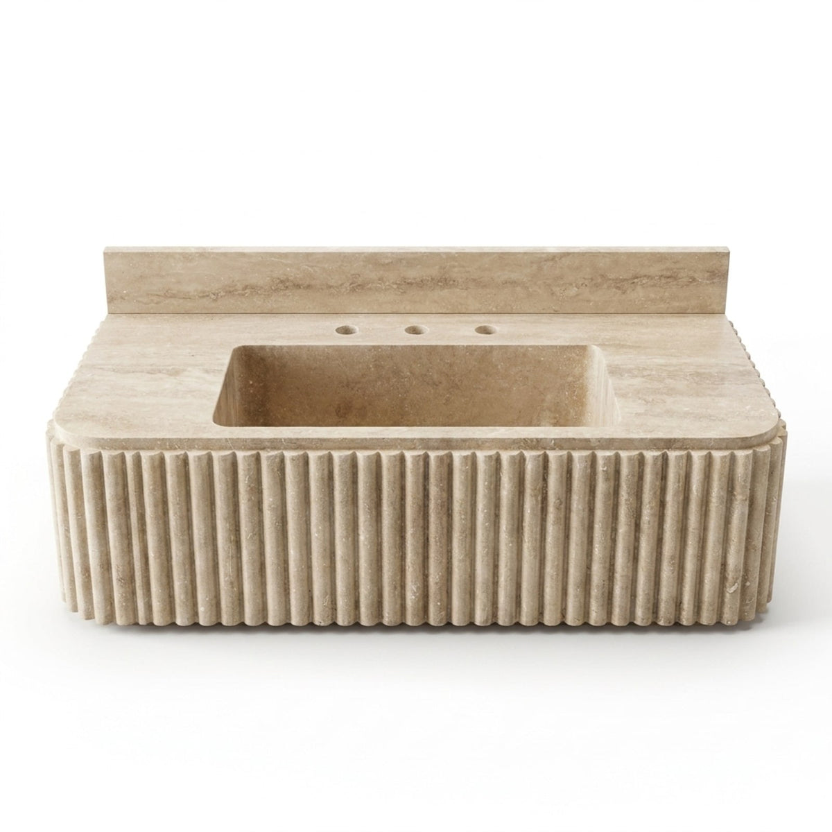 Polished Travertine Fluted Sink with Backsplash — view 1