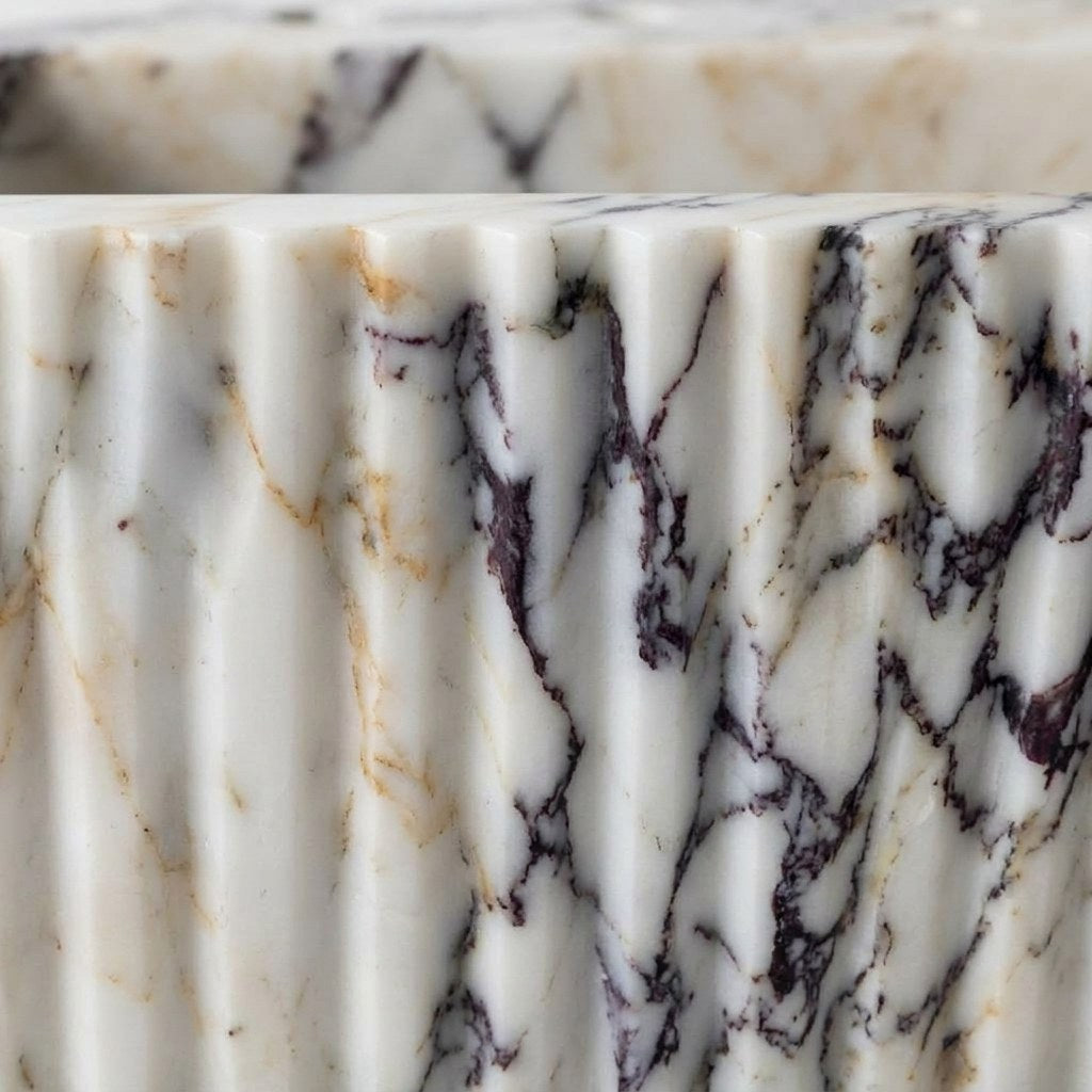 Calacatta Viola Fluted Marble Sink — marble detail — view 2